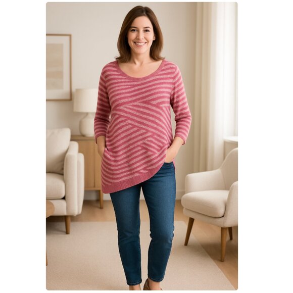 Chico’s Mingle Splice Scoopneck Pullover Sweater Women’s Size XL Asymmetrical - Picture 1 of 9